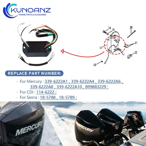 Mercury Switch Box CDI Power Pack For Outboard Motors 4 To 20 HP 2 Cylinder Replacement diagram and part numbers