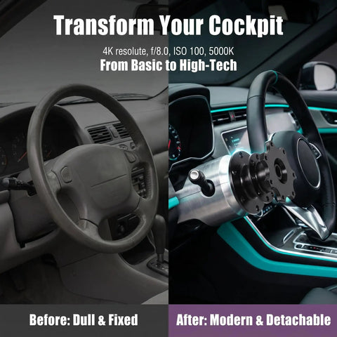 Shred The Pavement With This Universal Quick Release Steering Wheel Hub Adapter featuring modern cockpit with detachable hub.