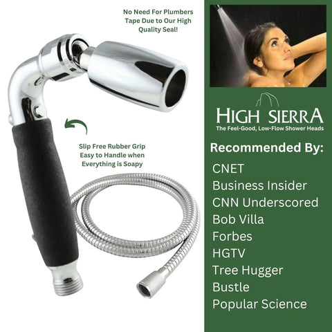 Solid Metal Handheld Shower Head With Slip Free Grip And 72 Inch Hose Silicone Inner Tube Low Flow One Point Eight GPM Brushed Nickel Finish