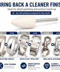 Buffing Wheel Polishing Bits Kit For Rotary Tools One Eighth Inch Shank 20 Piece Set With Cylinder And Bullet Heads Dremel Compatible Watch Polishing Kit For Metal Resin Glass Moulds showing before and after effects on metal surfaces