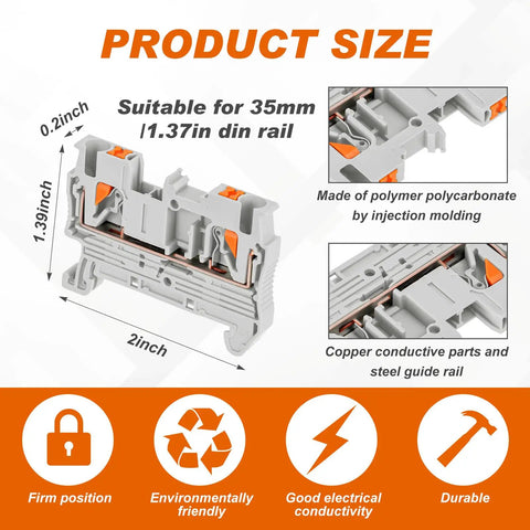 Push In Gray DIN Rail Terminal Block Kit ST2 2.5 1x1 76 Pcs With Covers End Stops And Jumpers For Control Panels And DIY Electrical Projects Perfect For Auto Wiring In Cabinets Quick Install And Reliable Performance, 35mm DIN rail size