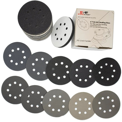 Five Inch Wet And Dry Sanding Discs Kit With Hook And Loop Backing Silicon Carbide Sandpaper Assortment From 80 To 3000 Grit visible