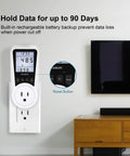 Plug In Energy Meter With Real Time Cost Tracking And Backlit Display For Easy Readouts, Overload Protection, Kilowatt Wattage Voltage Amp Tester, installed on wall outlet.
