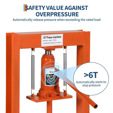 Hydraulic Shop Press 6-Ton H-Frame For Garage And Home Workshop Floor Model With Adjustable Pressure Press Plates Included Beefed-Up Durable Orange Finish