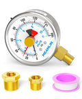 Meanlin 0–160 psi stainless steel pressure gauge, 2.5 in dial, lower-mount, 1/4 in NPT inlet with two brass adapters