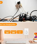 Before and after image of 10 Pack Usb C Outlet Pd 3.0, 65W Gan Electrical Receptacle reducing cable clutter.