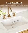 Top Shelf Undermount Bathroom Sink White Rectangle Basin With Overflow Drain Glazed Ceramic Finish For Modern Bar Vanity Fresh Look And No Sweat Setup Today, showing splash-proof depth of 6 5/16 inches.