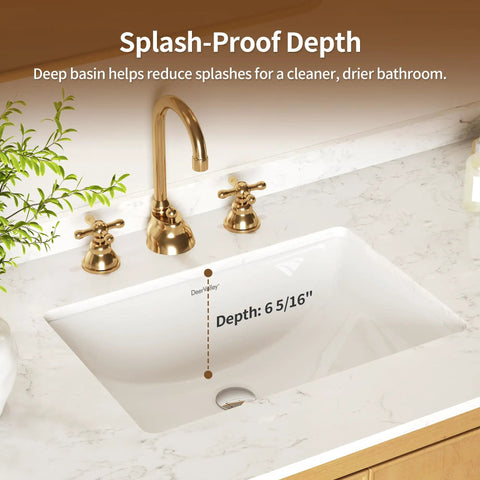 Top Shelf Undermount Bathroom Sink White Rectangle Basin With Overflow Drain Glazed Ceramic Finish For Modern Bar Vanity Fresh Look And No Sweat Setup Today, showing splash-proof depth of 6 5/16 inches.