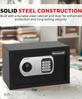 Compact home safe with digital and key lock, DOJ-approved personal security box for cash jewelry passports, 0.28 cu ft black shown.
