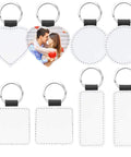 Sublimation Keychain Blanks Set PU Leather Heat Transfer Key Rings Eight Pack with various shapes and white sublimating surface