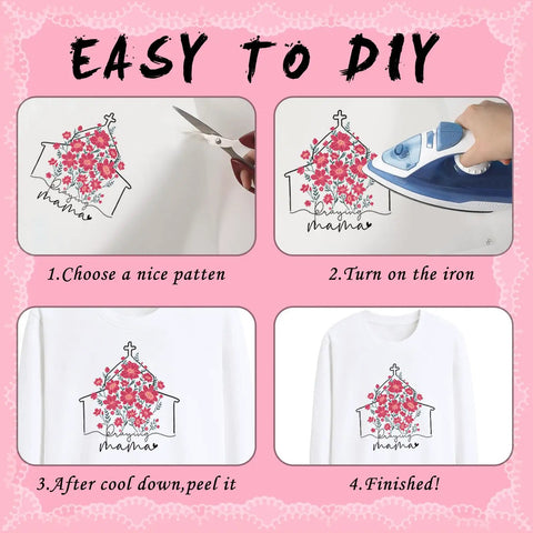 Step-by-step guide for using Mama Iron On Transfers For Christian Moms Floral Bow Pack, DTF Ready To Press Heat Patches.