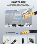 Detailed guide on using 12 Inch Tire Inflator Extension Hose With Clip On Air Chuck Adapter for quick inflation on vehicles.