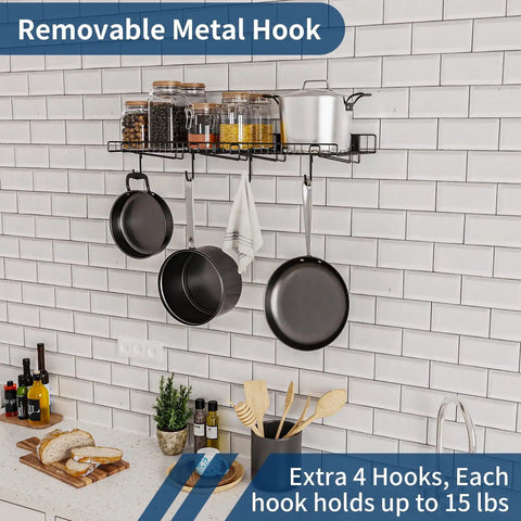 2 Pack Heavy Duty Wall Shelves For Garage And Home Mounts Steel Floating Shelves With Mesh Rack 80 Lb Total Load 40 Lb Per Shelf Ideal For Garage Office Basement Kitchen Storage with kitchen items displayed