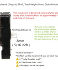 Hassle Free Snap In Dial Quartz Clock Movement Kit With Sleek Straight Hands For Quick No Thread Wall Clock Fixes And Chill Weekend Crafts Total Game Changer, 8mm shaft and quiet mechanism side view.