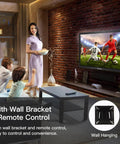 Family watching a soccer game on a wall-mounted 27 Inch CCTV Monitor For Surveillance With Full HD 1920x1080 Display.