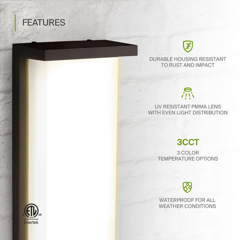 Side view of 14 Inch Outdoor Wall Light Front Door Sconce With 3CCT Dimmable Ultra Bright LED Waterproof ETL Listed features