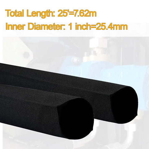 Premium Nylon Protective Hose Sleeve For Welding And Hydraulic Hoses 1 Inch Inner Diameter 25 Feet Long in black