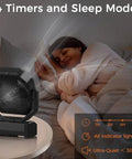 Beast Camping Fan With Light 20000mAh Battery in sleep mode beside woman resting, featuring timer and ultra-quiet operation.