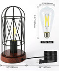 Dope Vintage Rustic Desk Lamp 2 Pack With 3 Way Dimmer Touch Control Edison Lamps With AC Outlet, showing industrial metal cage with bulb and dimensions.