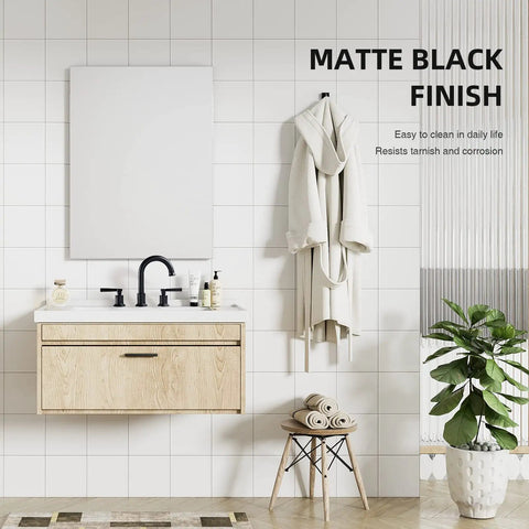 Matte Black Two Handle Bathroom Faucet Built to Last No Fuss, 8 Inch Widespread Lavatory Vanity Faucet, in modern bathroom