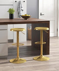 Adjustable Swivel Bar Stools Set Of 2 Round Gold Brushed Metal Airlift Stools Slick Backless Counter Height Chairs For Kitchen
