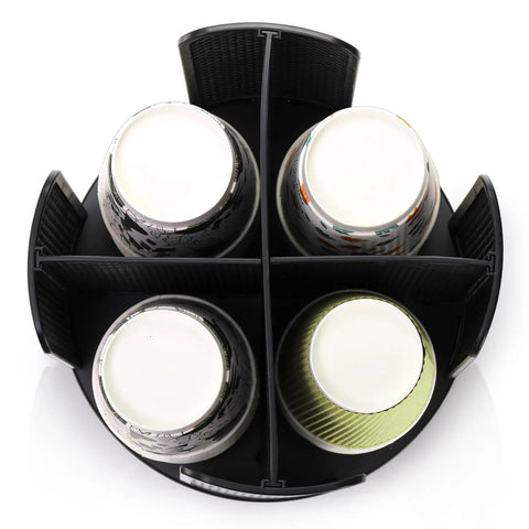Top view of Two Pack Rotating Cup Dispenser With Four Compartments For Cups And Lids, Dope Durable Plastic Paper Cup Storage Organizer