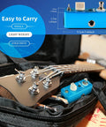 Pitch Harmonizer Guitar Effects Pedal With True Bypass MPS1 Octave Box beside guitar in bag, dimensions visible