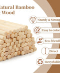 68 Piece Premium Bamboo Wood Dowel Sticks Measuring Quarter By Twelve Inches stacked with smooth finish and eco-friendly details.