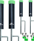 Four Pack Aluminum Fishing Rod Holder Set With Dual Ground Spikes And Alarm Bells, heavy duty black and green holders.