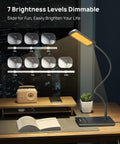 Bright Dimmable Eye Caring Desk Lamp With Three Color Modes And Seven Brightness Levels in home office setting