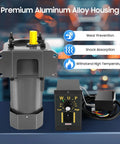 Front view of a 250W 110V gear motor with aluminum housing, mounting bracket and variable speed controller.