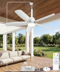 NWOP 28 Inch Plug-In Outdoor Ceiling Fan with Light and Remote, waterproof fan hanging above patio sofa in outdoor setting.