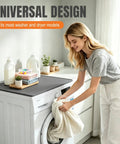 Top Shelf Silicone Washer And Dryer Top Mat 26 By 18 Inch Waterproof Countertop Protector Non Slip in use on a washing machine.