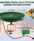 Heavy Duty Heated Bird Bath For Deck Railing With Smart Thermostat Quick Winter Defrosting 100W Outdoor Fountain Design green 13.3 inch bowl