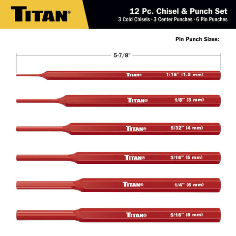 12-Piece Chisel And Punch Set Pro Grade Heavy Duty Tools With Cold Chisels Center Punches And Pin Punches One-Piece Forged