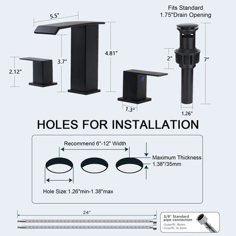 Installation diagram for RV Bathroom Sink Faucet Brushed Nickel 4 Inch Centerset Two Handle Vanity Faucet For 3 Hole Lavatory Sinks