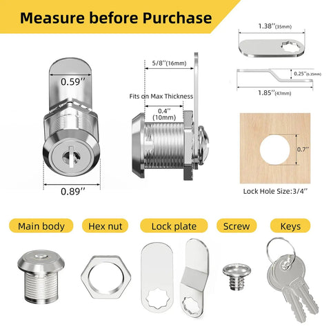 Five Pack Keyed Different Cam Lock Set With Five Eighths Inch Cylinder Fits Cabinets Desks Drawers Mailboxes File Cabinets Tabletop Showcases Camper And RV Doors Chrome Finish Zinc Alloy Secure Storage Hardware Replacement