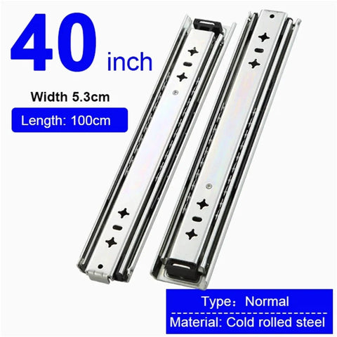 Heavy Duty Drawer Slides With Full Extension, 28 To 72 Inch Adjustable Length, Steel Ball Bearing Runners, Built To Last, Silent Smooth Operation, Rust Resistant Electroplated And Powder Coated Finish, Ideal For Cabinets, Tool Chests, And More, 40 inch 5.3cm cold rolled steel drawer slides