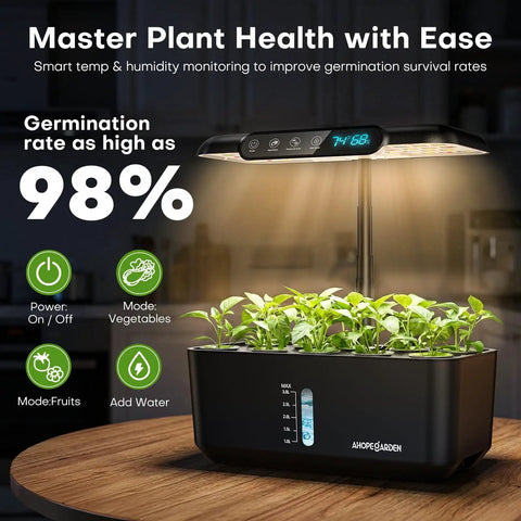 Must Have Indoor Hydroponics Herb Garden Kit With 10 Pods, LED Grow Light, Smart Temp And Humidity Display, Low Water Alarm, No Fuss Germination For Fresh Kitchen Herbs And Easy Home Gardening
