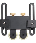 Beefy Table Saw Push Block With Bearing Roller Featherboards And Plume Board Jig Guide For Router Tables And Band Saws Featuring Anodized Aluminum Body And Flex Pu Wheels For Zero Drag Kickback Control, top view with rollers.