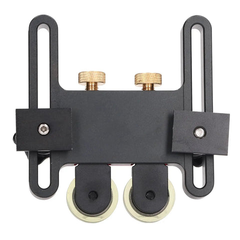 Two Pack Roller Featherboards With Ball Bearings For Table Saw And Router Table Jig featuring brass knobs and dual rollers.