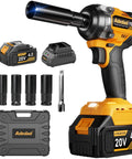 Beast Mode High Torque Brushless Impact Wrench 750 Nm Half Inch Drive For Auto Repair And Construction Heavy Duty Impact Gun For Fast Bolt Removal Long Lasting Power Versatile And Easy To Use, 20V kit with batteries and sockets