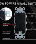 Back view wiring guide for Space Saving Triple Rocker Light Switch With Wall Plate 15A 120V Three Independently Controlled Switches In One Compact White UL And CUL Certified Perfect For Living Rooms And Hallways