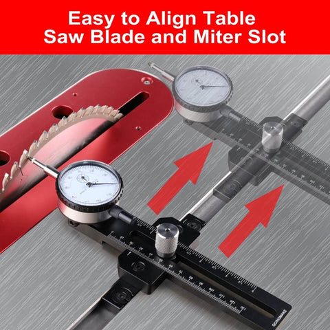 0.01mm Precision Table Saw Gauge Dial Indicator for Dead On Blade Alignment and Miter Slot Calibration in use