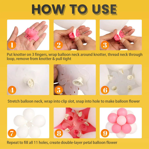 Step-by-step instructions for using Pro Grade Balloon Arch Kit With Heavy Duty Clips And All In One Accessories For Backdrops And Parties