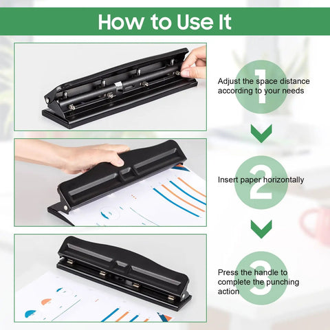 Ultra Compact 4 Hole Paper Punch For A4 Refills 6mm Hole Diameter 10 Sheet Capacity Portable Manual Desk Puncher usage instructions.