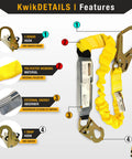 Top Tier 6Ft Single Leg Safety Lanyard Featuring An External Shock Absorber Pack For Roof Work And Fall Arrest Gear with rebar hook.