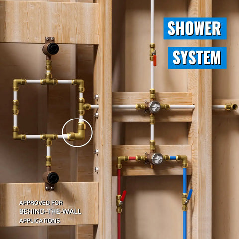 Shower system using 1/2 Inch Push To Connect 90 Degree Elbow Fittings Kit For PEX Pipe Copper CPVC Lead Free Brass