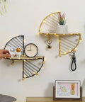 Built Tough Cast Iron Wall Hooks With Wood Floating Shelf And Heavy Duty Coat Rack For Jackets Caps Keys Easy Install Storage Solution For Living Room Decorative Entryway Hanger Frame Modern Vibe with decorative plants and figurines.