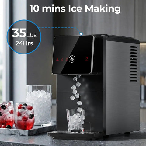 Countertop Nugget Ice Maker With Self Cleaning, black portable ice maker, producing 35 lbs per day with ice dispensing